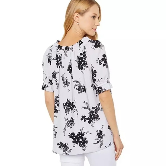 Michael Kors Blooming Bouquet Off The Shoulder Blouse Lavender Mist Plus Size 0X - Picture 2 of 7